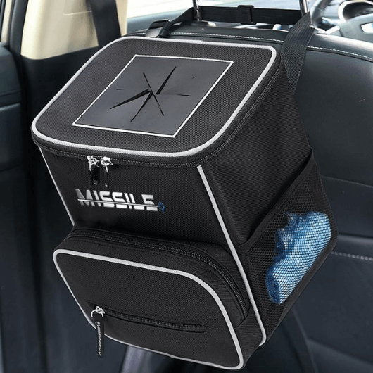The Car Caddy is the best car garbage can in the market. Side pockets for storage and a front pocket for tissue or wipes.  The Car Caddy is also insulated and can be used as a cooler. 
